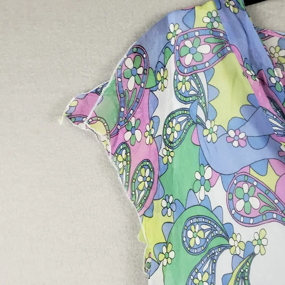 Rafaella Women's 16 Cap Sleeve Cowl Top Lettuce Hem Pastel Paisley Kawaii‎ Y2K